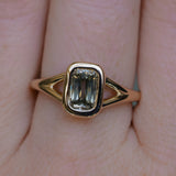 1.36ct Unique Cushion Cut Grey Champagne Diamond Split Shank Bezel Set Ring in 14k Yellow Gold