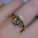 1.36ct Unique Cushion Cut Grey Champagne Diamond Split Shank Bezel Set Ring in 14k Yellow Gold