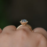 1.63ct Oval Untreated Madagascar Teal Sapphire Antique-Style Diamond Halo Ring in 14k Yellow Gold