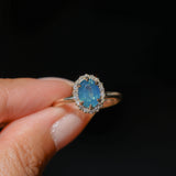 1.63ct Oval Untreated Madagascar Teal Sapphire Antique-Style Diamond Halo Ring in 14k Yellow Gold