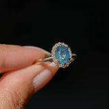 1.63ct Oval Untreated Madagascar Teal Sapphire Antique-Style Diamond Halo Ring in 14k Yellow Gold