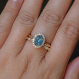 1.63ct Oval Untreated Madagascar Teal Sapphire Antique-Style Diamond Halo Ring in 14k Yellow Gold