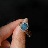 1.63ct Oval Untreated Madagascar Teal Sapphire Antique-Style Diamond Halo Ring in 14k Yellow Gold