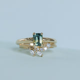 0.98ct Australian Emerald Cut Parti Sapphire Low Profile Four Prong Spring Bloom Solitaire in 14k Yellow Gold