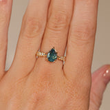 2.01ct Untreated Teal Pear Sapphire Low Profile 5 Prong Vine Solitaire with Diamonds in 14k Yellow Gold