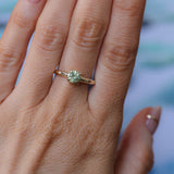 0.84ct Round Light Green Montana Sapphire Low Profile Four Prong Spring Bloom Solitaire in 14k Yellow Gold