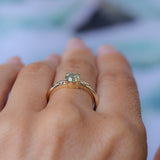 0.84ct Round Light Green Montana Sapphire Low Profile Four Prong Spring Bloom Solitaire in 14k Yellow Gold