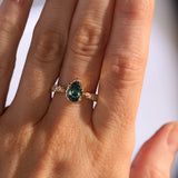 2.01ct Untreated Teal Pear Sapphire Low Profile 5 Prong Vine Solitaire with Diamonds in 14k Yellow Gold