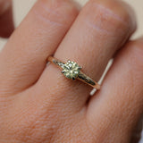 0.84ct Round Light Green Montana Sapphire Low Profile Four Prong Spring Bloom Solitaire in 14k Yellow Gold