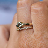 0.79ct Round Light Green Montana Sapphire Low Profile Four Prong Spring Bloom Solitaire in 14k Yellow Gold