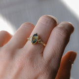 1.85ct Parti Australian Fantasy Cut Sapphire and White Australian Kite Sapphire Antique Milgrain Three Stone Low Profile Ring in 18k Yellow Gold