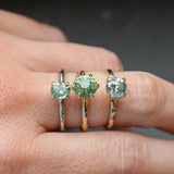 1.44ct Round Precision Cut Montana Sapphire Flat Band 4 Prong Solitaire Evergreen Ring in 14k Yellow Gold