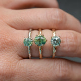 1.44ct Round Precision Cut Montana Sapphire Flat Band 4 Prong Solitaire Evergreen Ring in 14k Yellow Gold