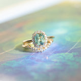 1.53ct Parti Cushion Untreated Madagascar Sapphire Antique-Style Diamond Halo Ring in 14k Yellow Gold