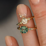 0.68ct Antique Old Mine Cut Diamond and Princess Cut Diamond Rapids Low Profile Ring in 18k Yellow Gold