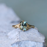 2.07ct Radiant Cut Untreated Tanzanian Sapphire Low Profile Six Prong Split Shank Solitaire in 14k Yellow Gold