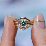 0.74ct Untreated Round Teal Australian Sapphire Low Profile Compass Set 4 Prong Solitaire in 14k Yellow Gold