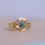 0.74ct Untreated Round Teal Australian Sapphire Low Profile Compass Set 4 Prong Solitaire in 14k Yellow Gold