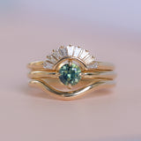 0.74ct Untreated Round Teal Australian Sapphire Low Profile Compass Set 4 Prong Solitaire in 14k Yellow Gold