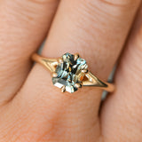 2.07ct Radiant Cut Untreated Tanzanian Sapphire Low Profile Six Prong Split Shank Solitaire in 14k Yellow Gold