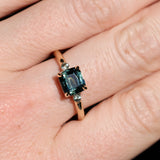 1.65ct Cushion Cut Untreated Madagascar Parti Sapphire and Light Blue Sapphire Low Profile East-West Ring in 14k Yellow Gold