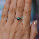 0.98ct Round Madagascar Teal Sapphire Low Profile 4 Prong Solitaire in 14k Yellow Gold