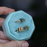 1.65ct Cushion Cut Untreated Madagascar Parti Sapphire and Light Blue Sapphire Low Profile East-West Ring in 14k Yellow Gold