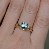 1.65ct Cushion Cut Untreated Madagascar Parti Sapphire and Light Blue Sapphire Low Profile East-West Ring in 14k Yellow Gold