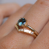 0.98ct Round Madagascar Teal Sapphire Low Profile 4 Prong Solitaire in 14k Yellow Gold