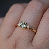 0.71ct Bicolor Round Montana Sapphire and Princess Cut Diamond Rapids Low Profile Ring in 18k Yellow Gold
