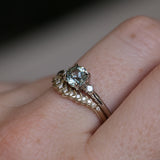 0.90ct Round Steely Blue Green Montana Sapphire and Princess Cut Diamond Rapids Low Profile Ring in 14k White Gold