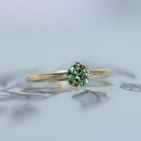 0.67ct Untreated Round Australian Parti Green Sapphire Low Profile Compass Set 4 Prong Solitaire in 14k Yellow Gold