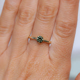0.67ct Untreated Round Australian Parti Green Sapphire Low Profile Compass Set 4 Prong Solitaire in 14k Yellow Gold