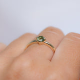 0.67ct Untreated Round Australian Parti Green Sapphire Low Profile Compass Set 4 Prong Solitaire in 14k Yellow Gold