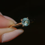 0.78ct Round Seafoam Teal Green Montana Sapphire Four Prong Lotus Solitaire in 14k Yellow Gold