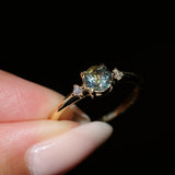 0.71ct Bicolor Round Montana Sapphire and Princess Cut Diamond Rapids Low Profile Ring in 18k Yellow Gold