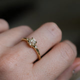 0.68ct Antique Old Mine Cut Diamond and Princess Cut Diamond Rapids Low Profile Ring in 18k Yellow Gold