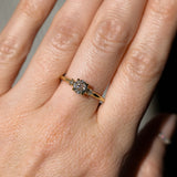 0.68ct Antique Old Mine Cut Diamond and Princess Cut Diamond Rapids Low Profile Ring in 18k Yellow Gold
