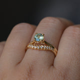 0.78ct Round Seafoam Teal Green Montana Sapphire Four Prong Lotus Solitaire in 14k Yellow Gold