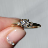 0.68ct Antique Old Mine Cut Diamond and Princess Cut Diamond Rapids Low Profile Ring in 18k Yellow Gold