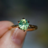 2.0ct Oval Untreated Green Parti Madagascar Sapphire Six Prong Evergreen Solitaire in 14k Yellow Gold