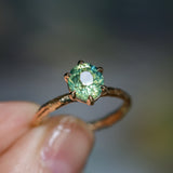 2.0ct Oval Untreated Green Parti Madagascar Sapphire Six Prong Evergreen Solitaire in 14k Yellow Gold