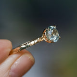 1.44ct Round Precision Cut Montana Sapphire Flat Band 4 Prong Solitaire Evergreen Ring in 14k Yellow Gold