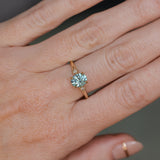 1.35ct Oval Brilliant Montana Sapphire and Princess Cut Diamond Rapids Low Profile Ring in 14k Yellow Gold