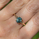 1.35ct Oval Brilliant Montana Sapphire and Princess Cut Diamond Rapids Low Profile Ring in 14k Yellow Gold
