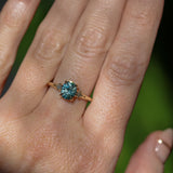 1.35ct Oval Brilliant Montana Sapphire and Princess Cut Diamond Rapids Low Profile Ring in 14k Yellow Gold
