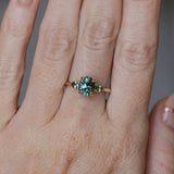 1.92ct Oval Untreated Madagascar Teal Sapphire and Pear Sapphire Antique Low Profile Prong Set Ring in 14k Yellow Gold