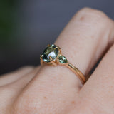 1.92ct Oval Untreated Madagascar Teal Sapphire and Pear Sapphire Antique Low Profile Prong Set Ring in 14k Yellow Gold