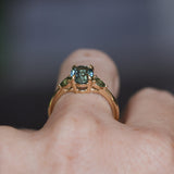 1.92ct Oval Untreated Madagascar Teal Sapphire and Pear Sapphire Antique Low Profile Prong Set Ring in 14k Yellow Gold