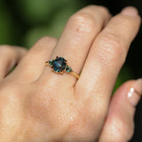 1.92ct Oval Untreated Madagascar Teal Sapphire and Pear Sapphire Antique Low Profile Prong Set Ring in 14k Yellow Gold